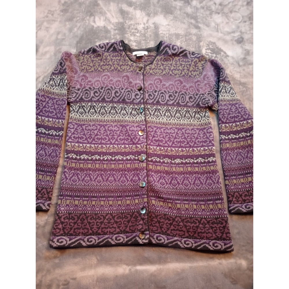 Vintage Cardigan Sweater‎ Le Mode Womens Sz M Nordic Fair Isles Grandma Granny